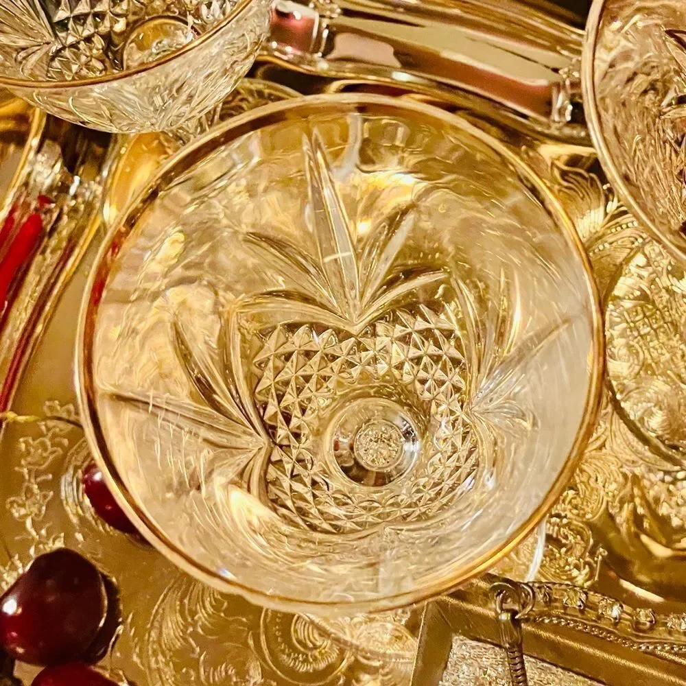 ♥️4 Salzburg Gold crystal water goblets  by CRISTAL DE FLANDRE discontinued run